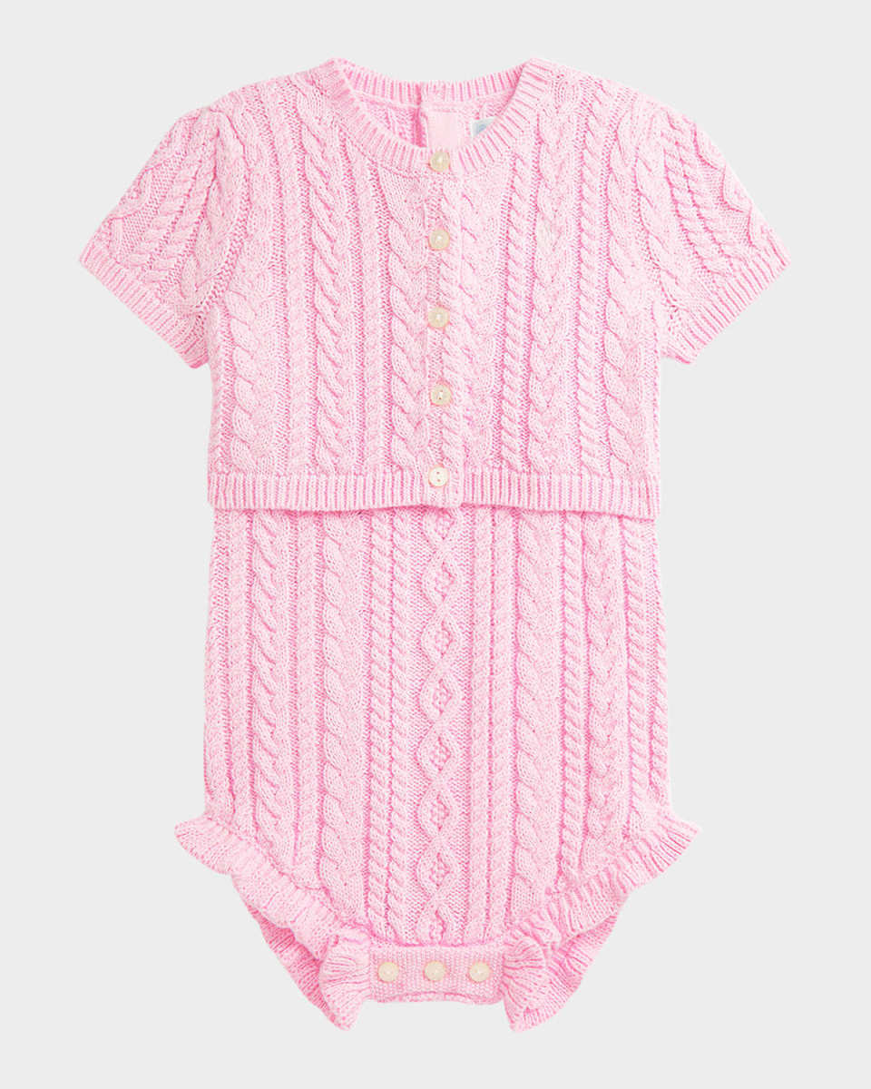 Girl's Ribbed Cable Knit Bodysuit & Cardigan, Size 3M-